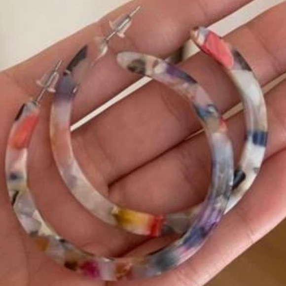 LAST! Multi marble resin drop hoop earrings stud huggie - Picture 8 of 10